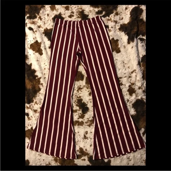 Striped Flare Pants in Burgundy and White - Picture 1 of 2